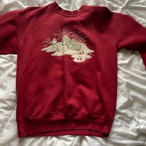 red winter crewneck